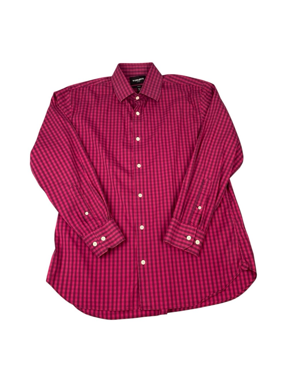 Bonobos Long Sleeve Button Down Shirt Slim Fit Stretch, Pink Check Men’s 16.5/34
